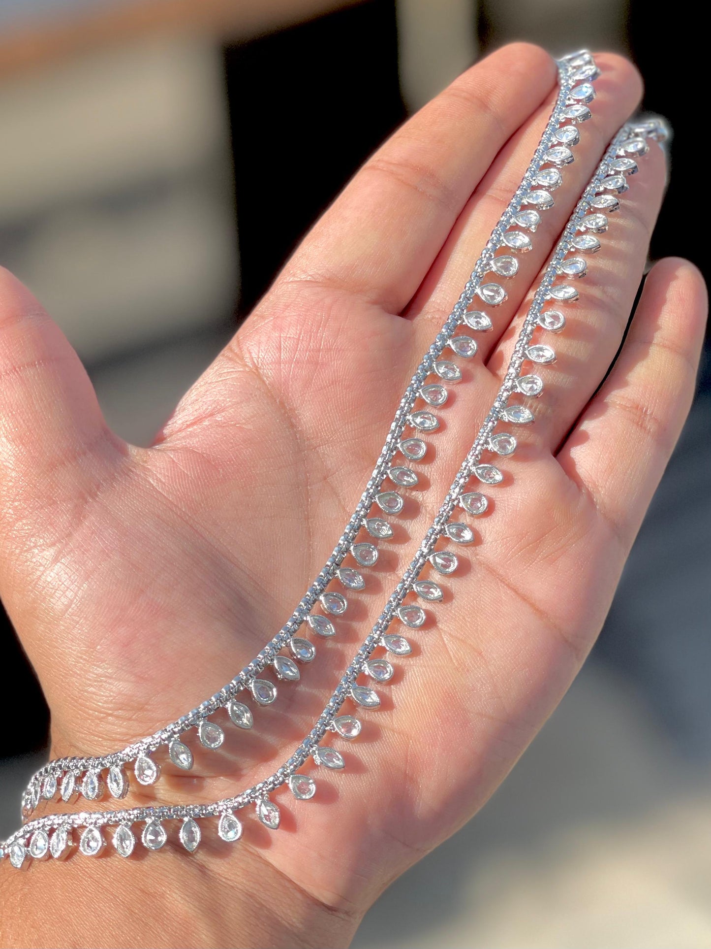 Icy Kundan Drop Anklet Pair
