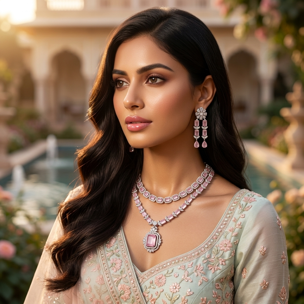 Premium 2 Layer American Diamond Necklace Set