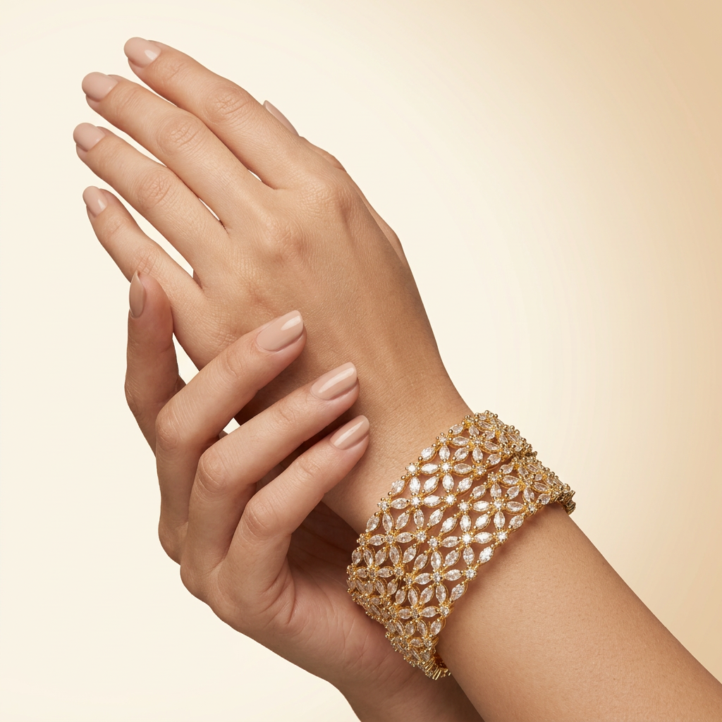 Broad American Diamond Flower Bangles