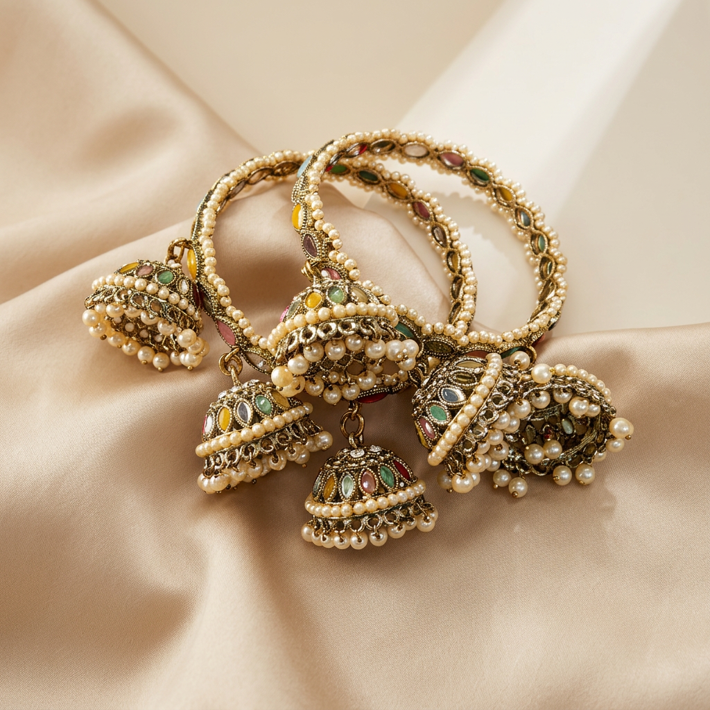 Multicolor Triple Jhumnka Bangles