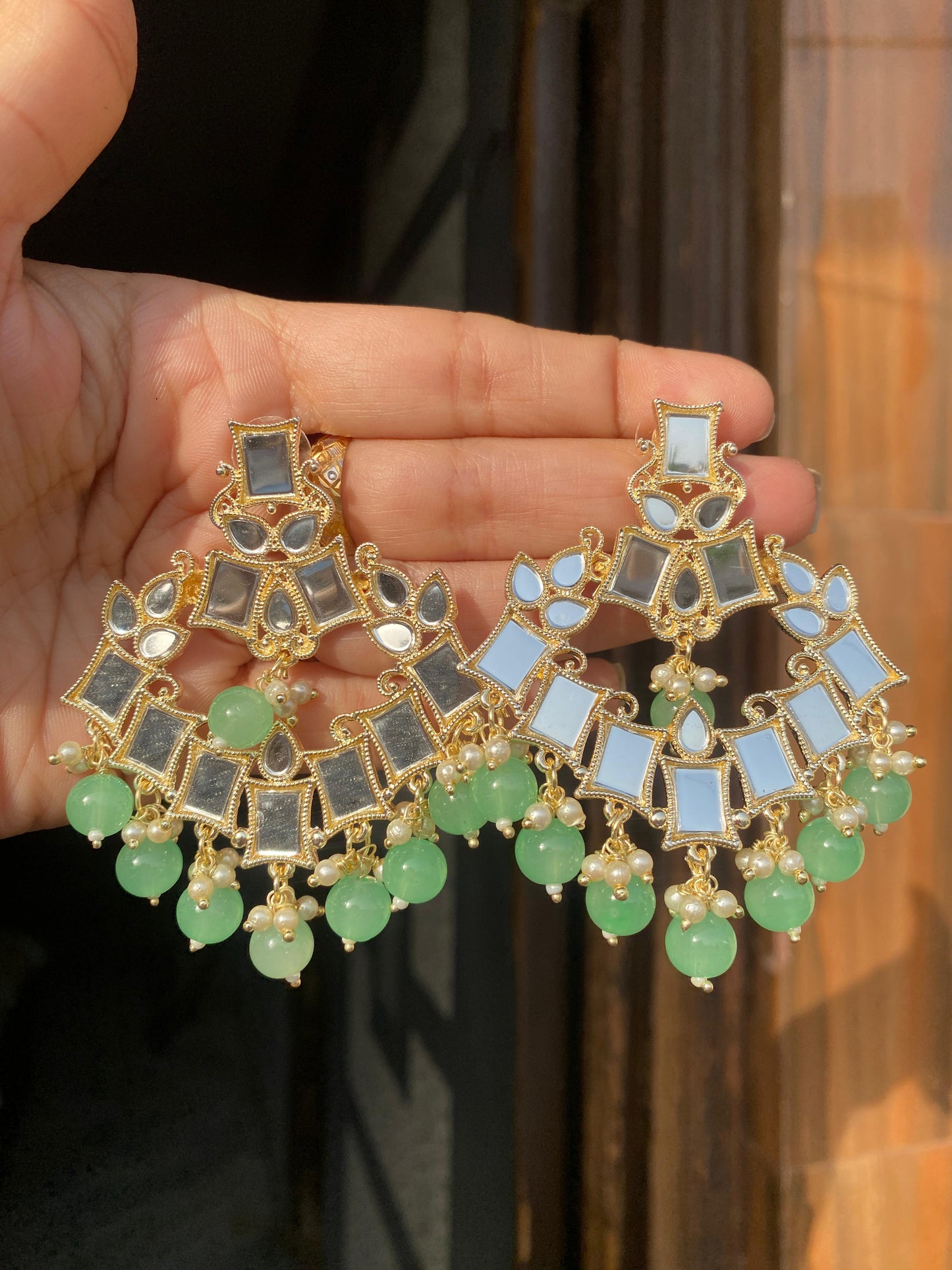 Resha Kundan Mirror Earrings