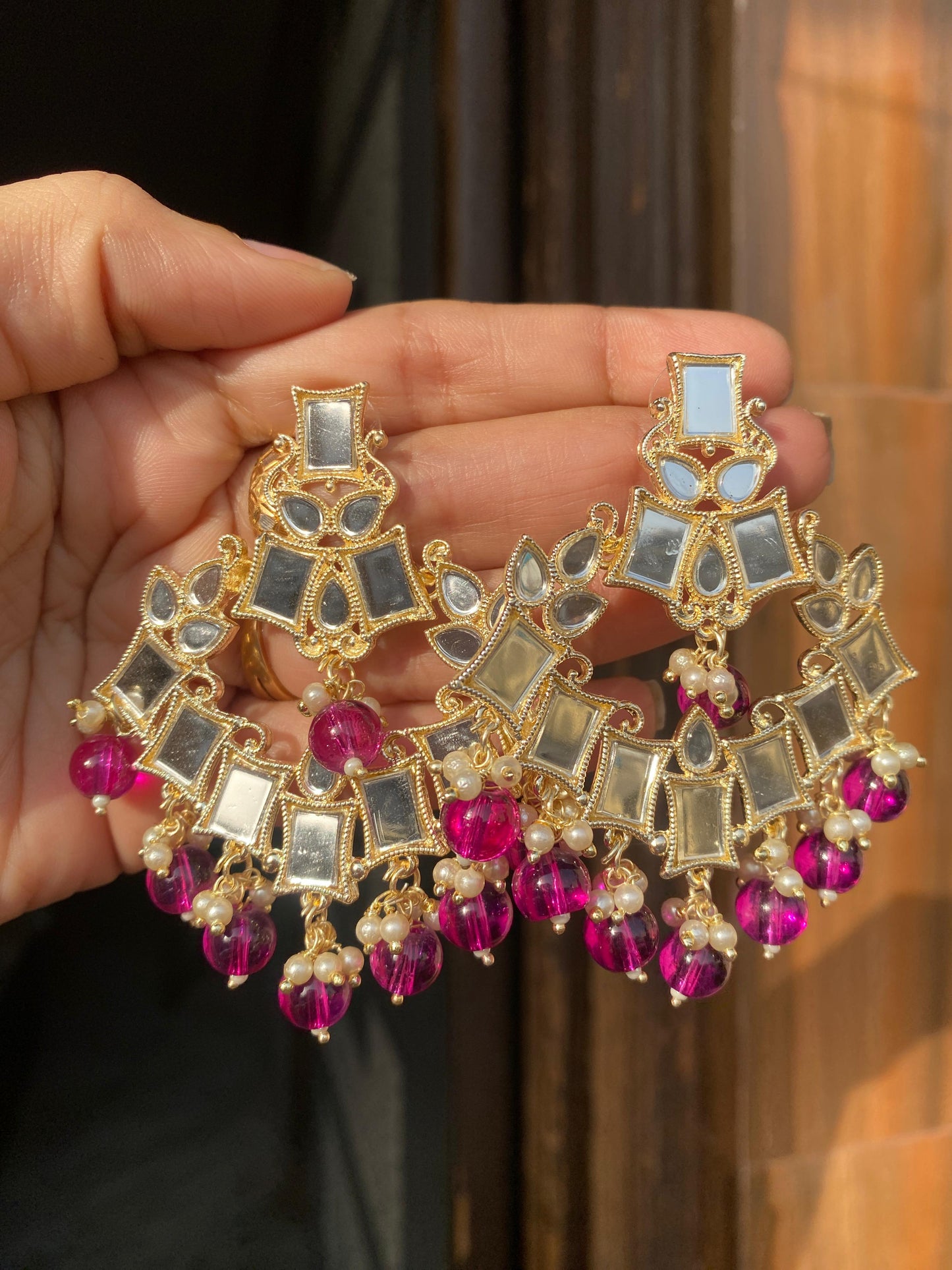 Resha Kundan Mirror Earrings