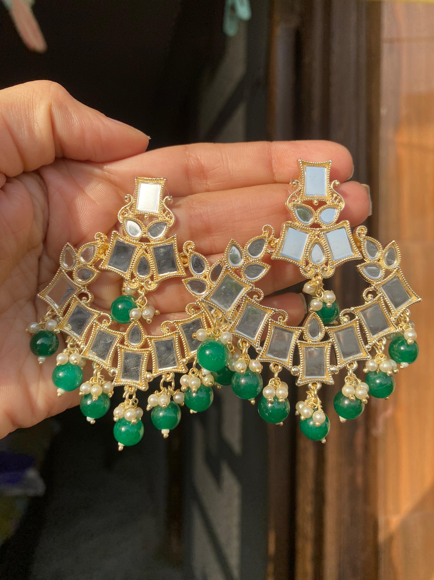 Resha Kundan Mirror Earrings