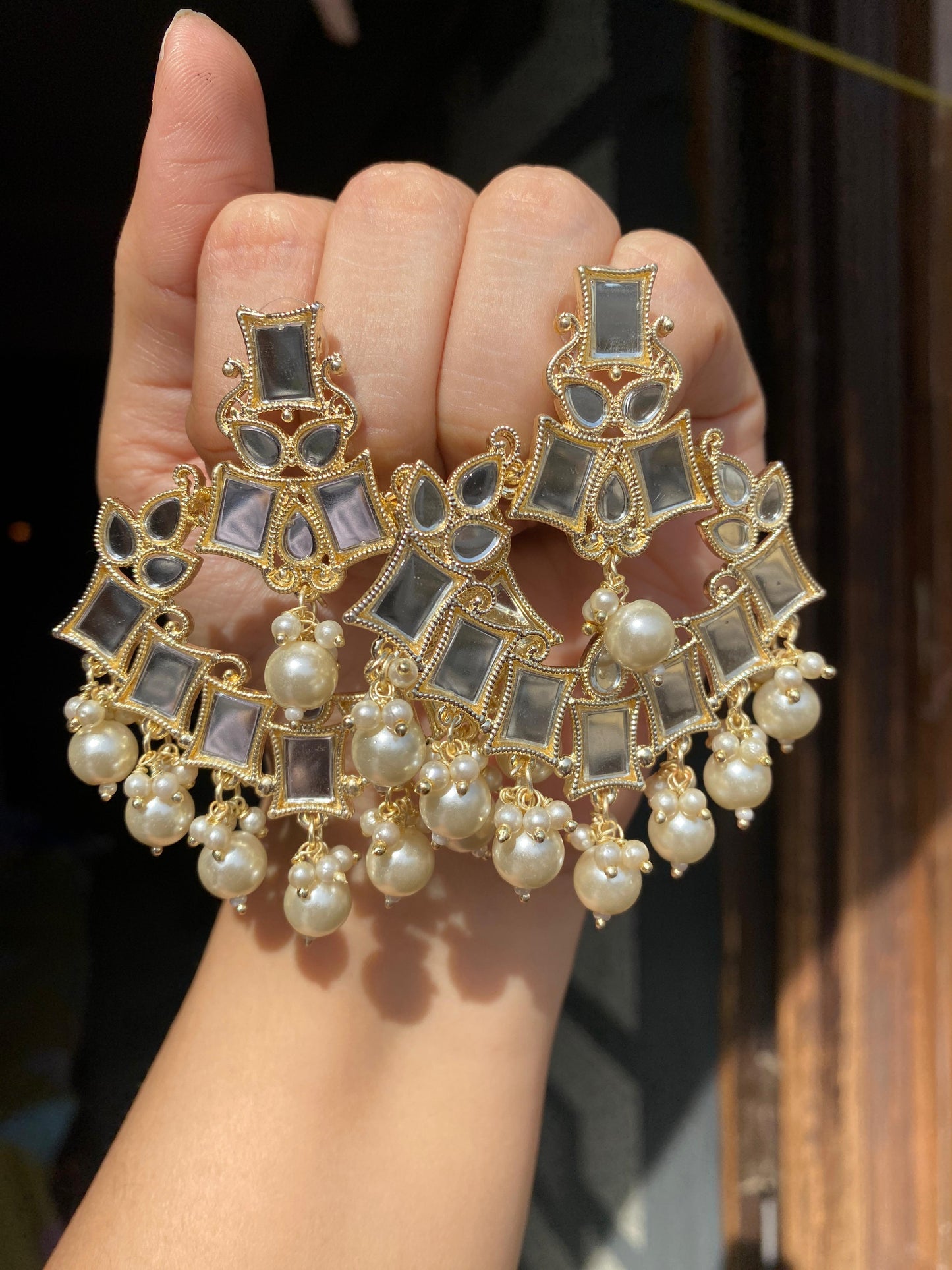 Resha Kundan Mirror Earrings