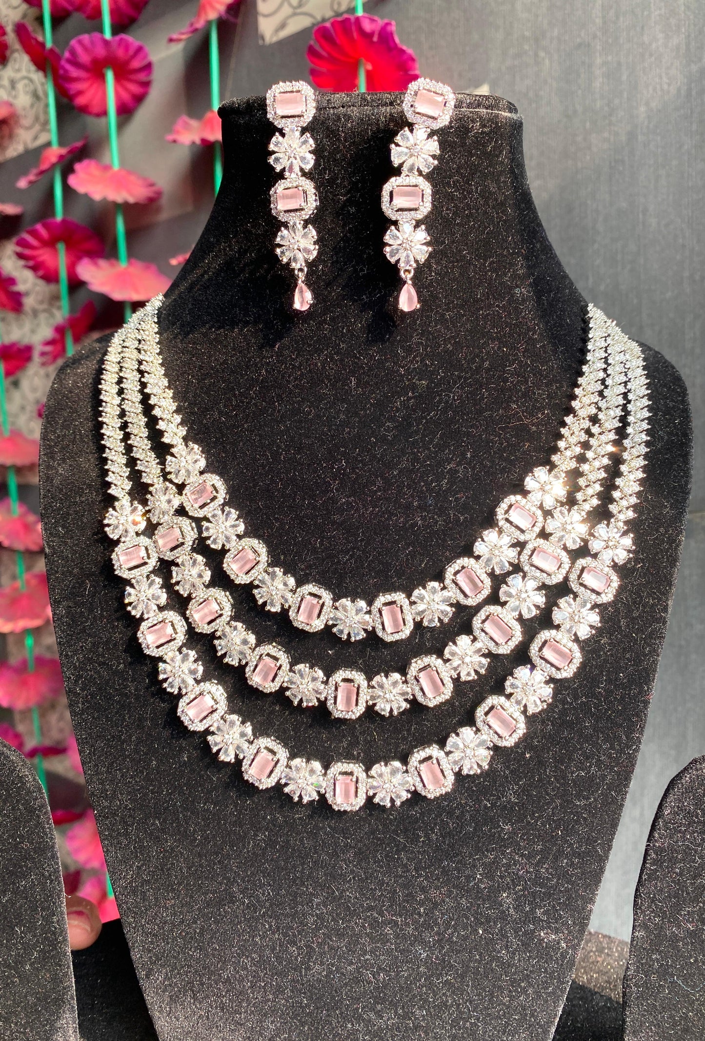 3 Layer American Diamond Necklace Set