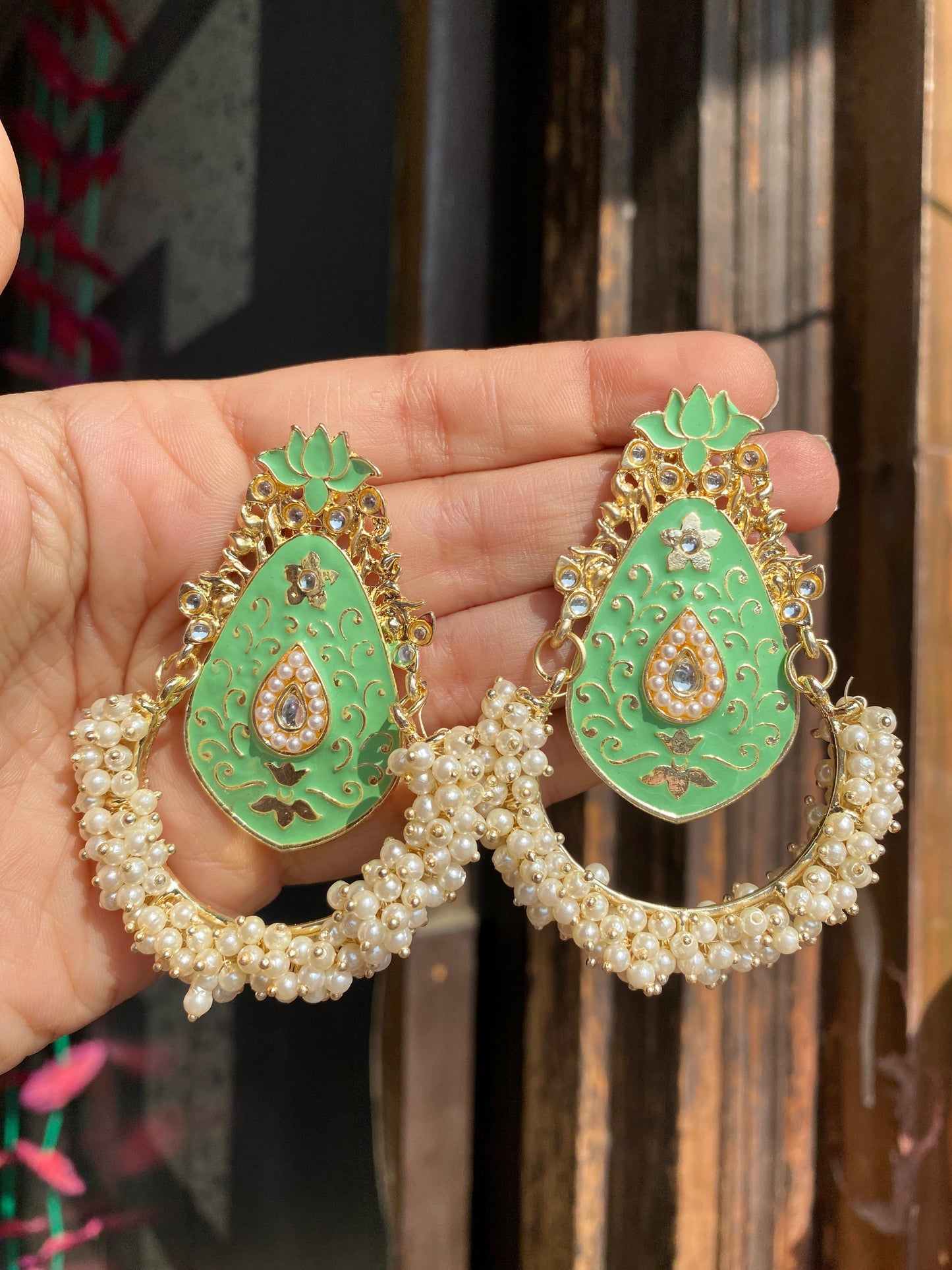 Pearl Jhula Meenakari Earrings