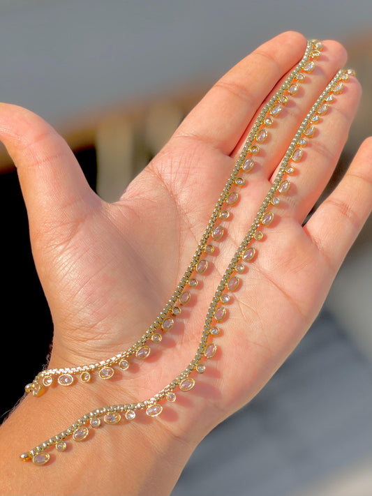 Classic Oval Polki Anklet Pair