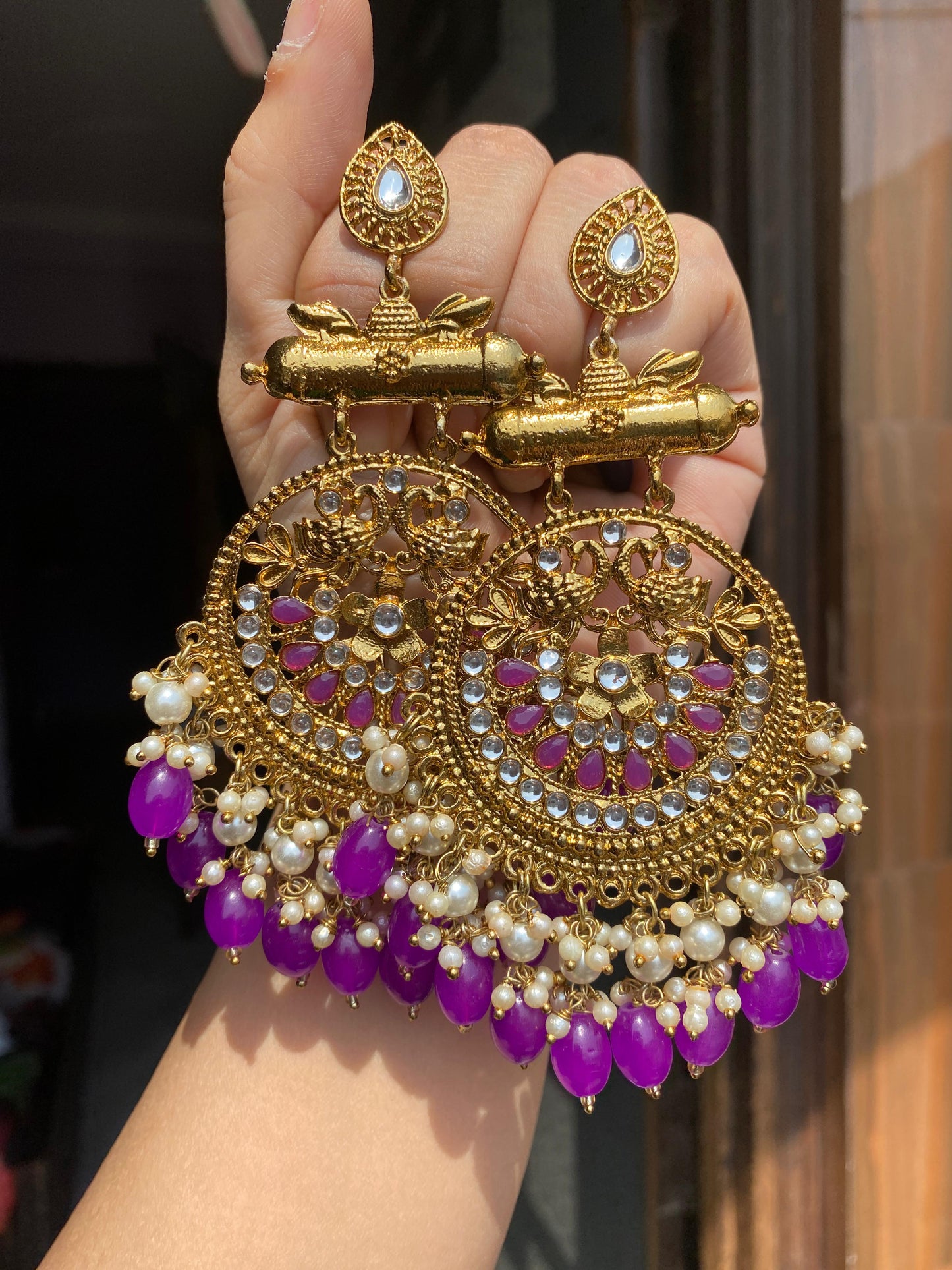 Kundan peacock chandbalis