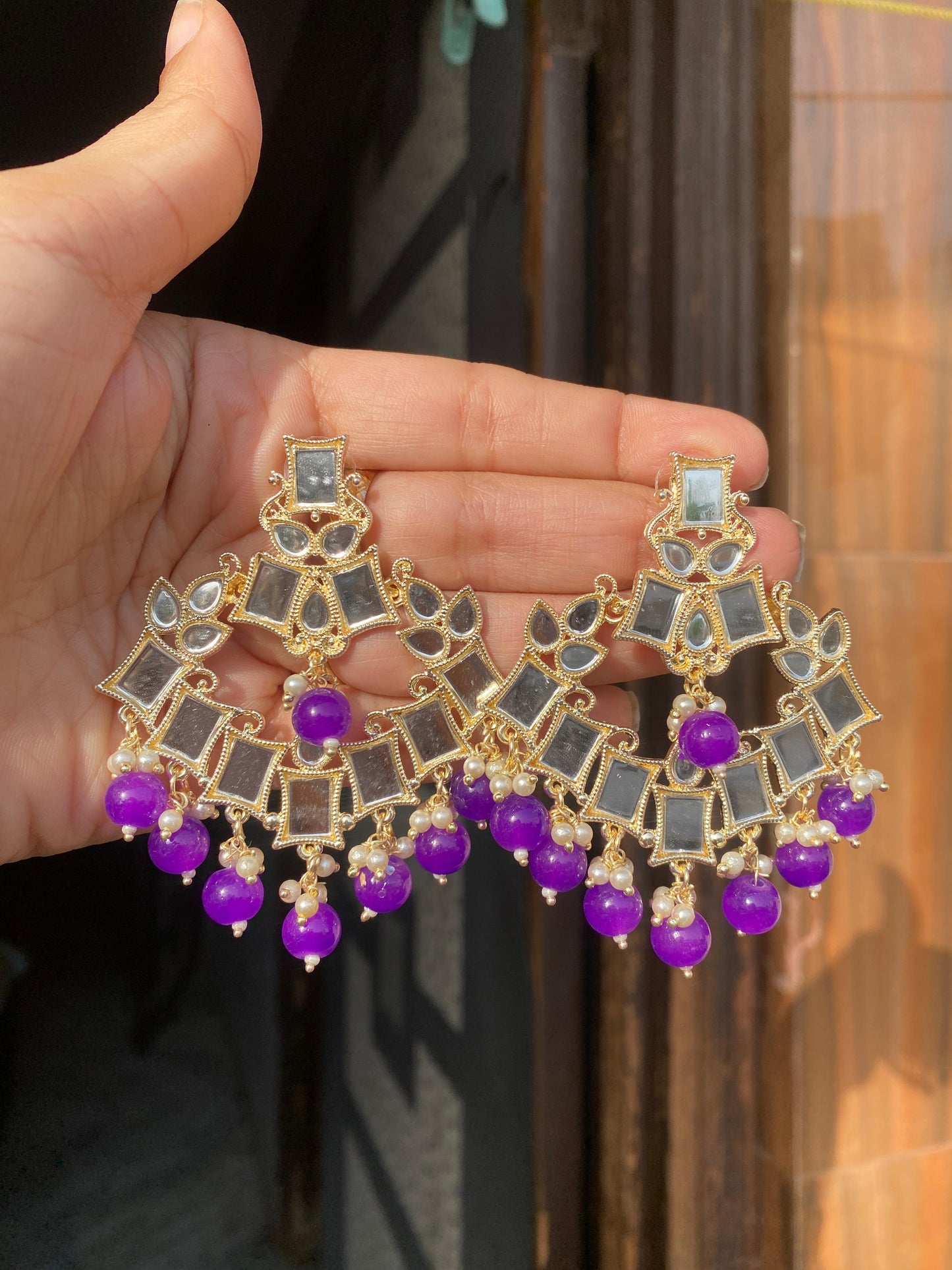 Resha Kundan Mirror Earrings