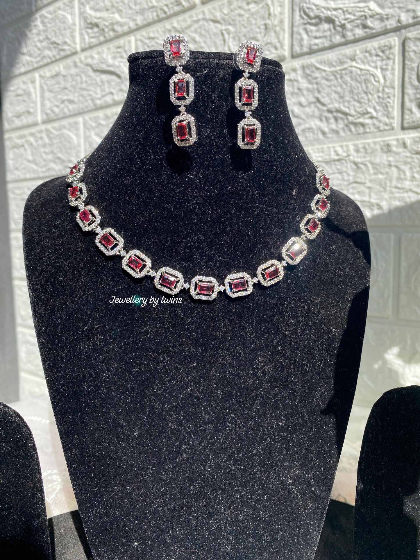 Solitaire Stone American Diamond Necklace Set