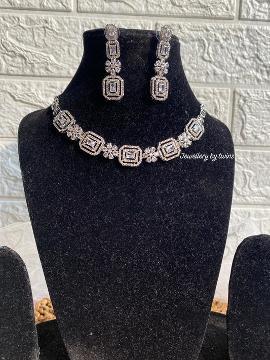 Simple American Diamond Necklace Set