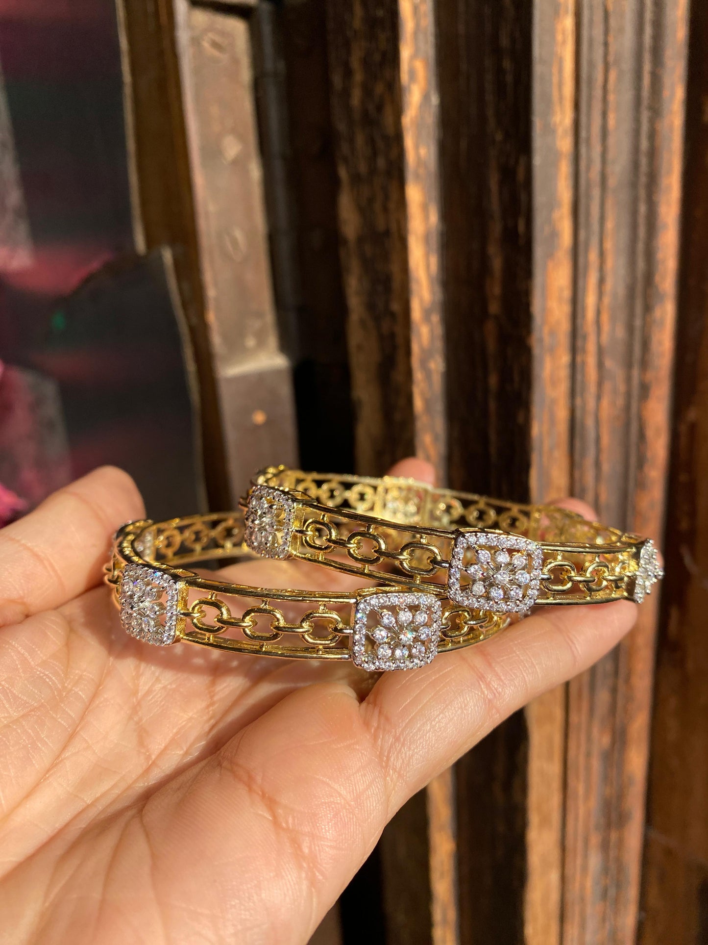 Amravati Gold Plated American Diamond Bangles