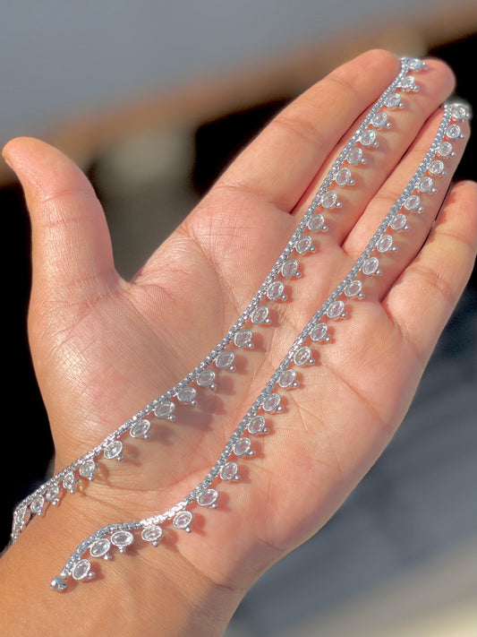 Rhodium Oval Charm Anklet