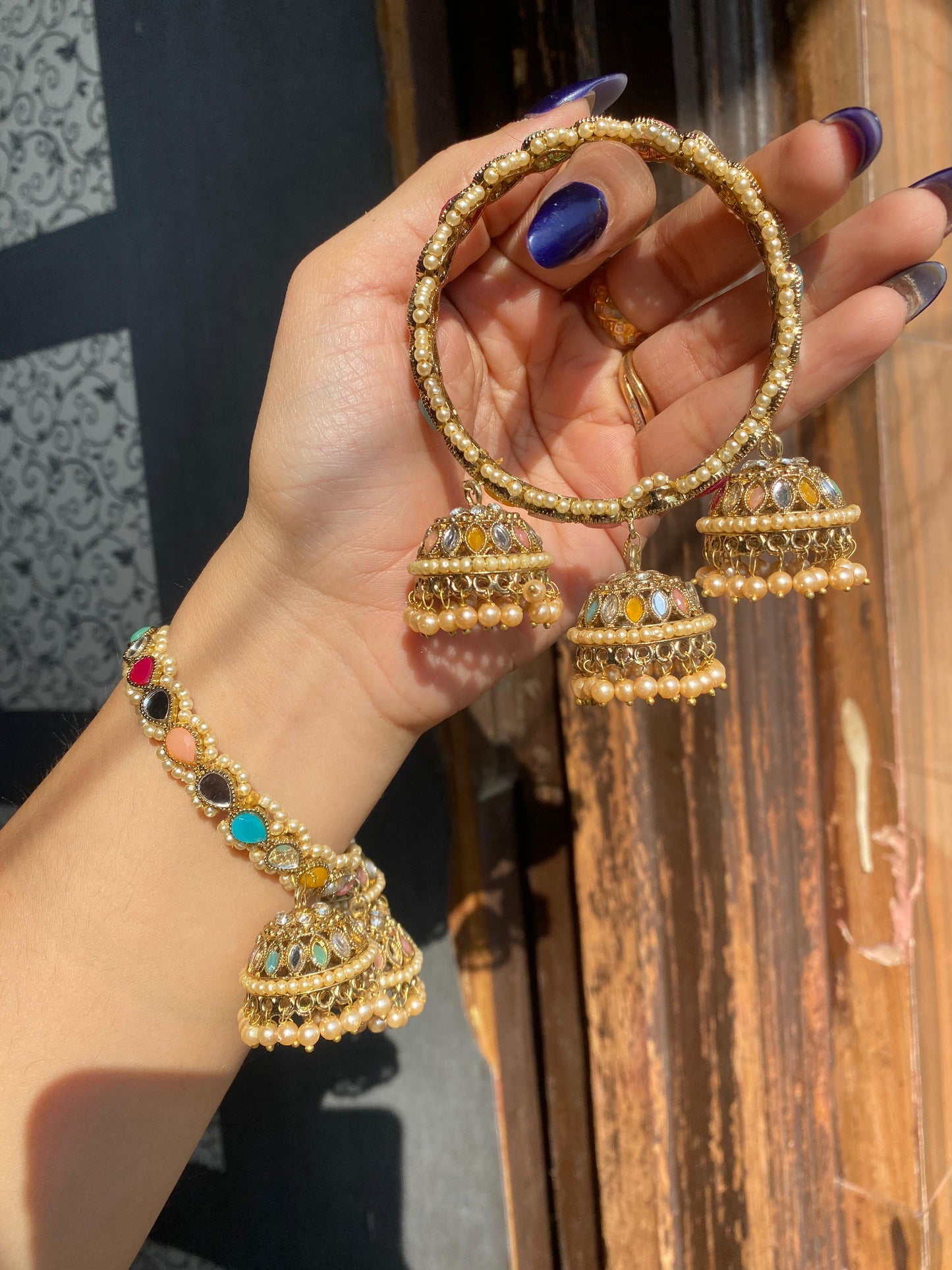 Dilshan Triple Jhumka Kundan Bangles