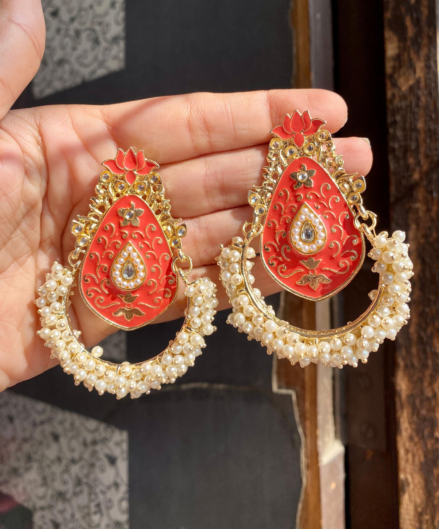 Pearl Jhula Meenakari Earrings