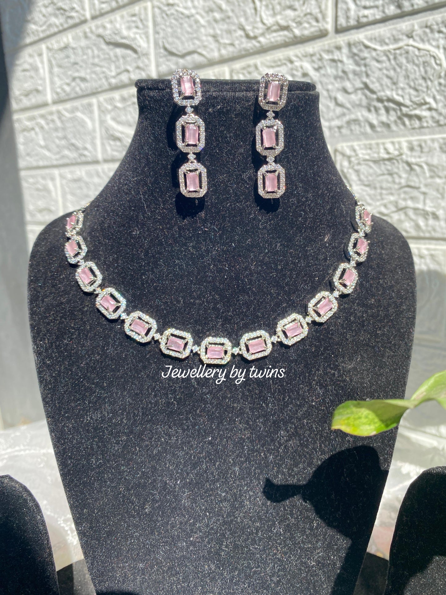 Solitaire Stone American Diamond Necklace Set