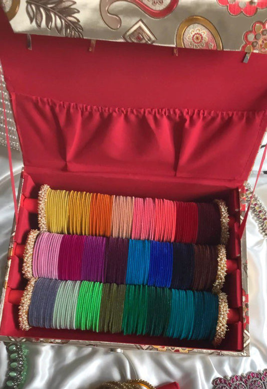 24 Colours Velvet Metal Bangles And 6 Piece Pearl Bangles  (Without box)