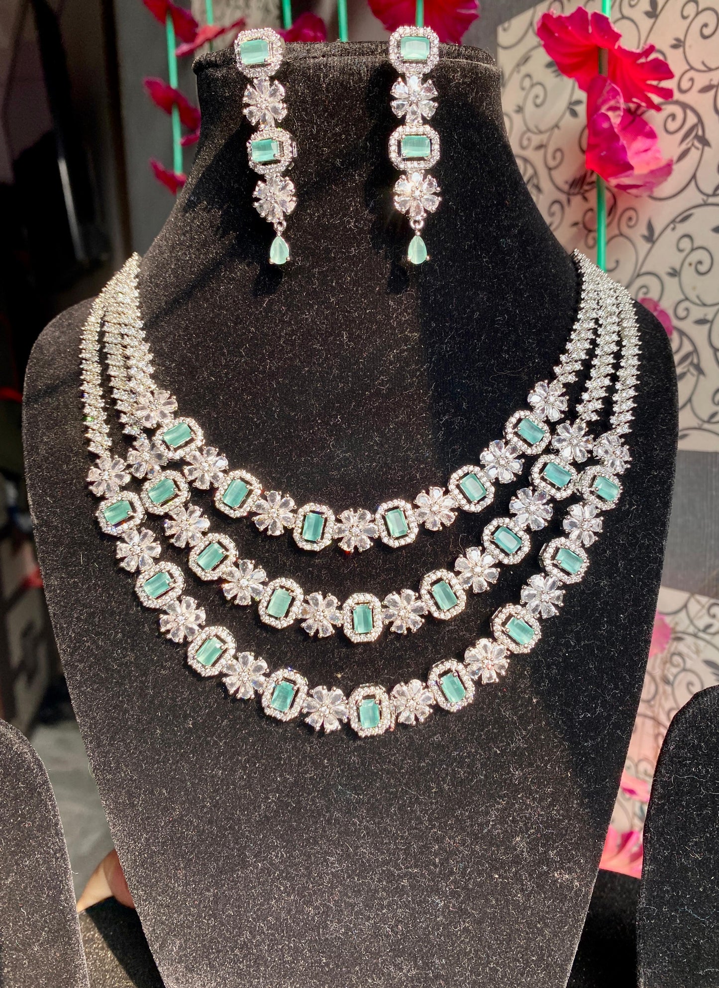 3 Layer American Diamond Necklace Set