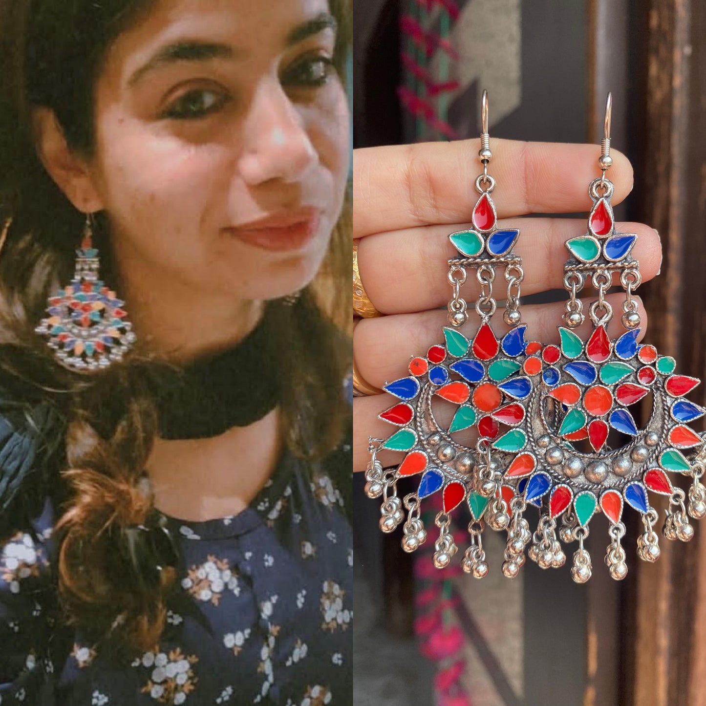 Meenakari oxidised earrings