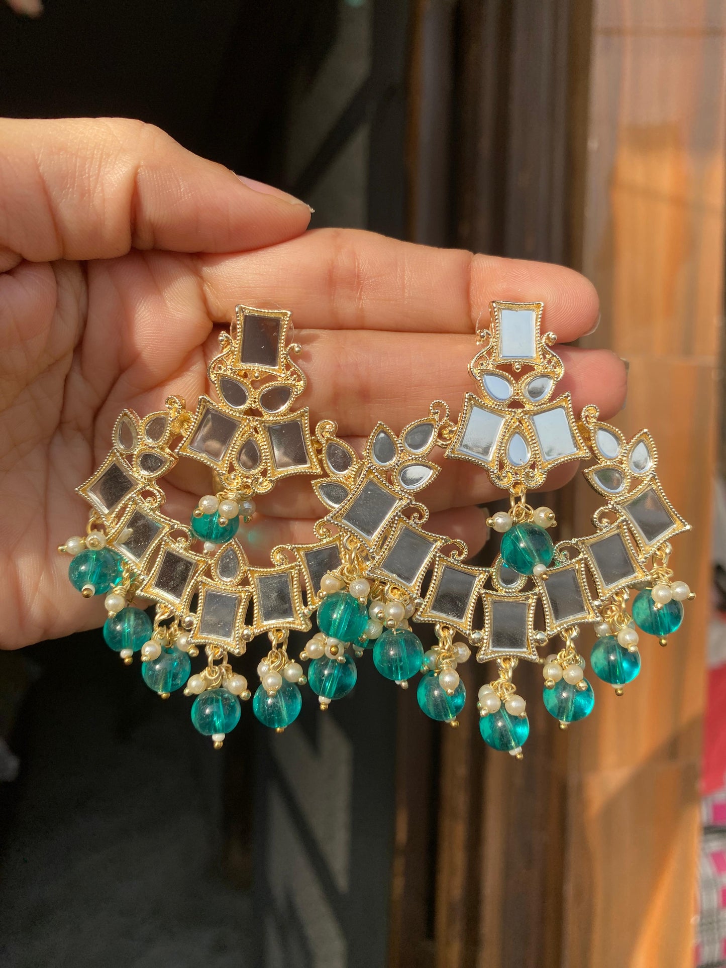 Resha Kundan Mirror Earrings