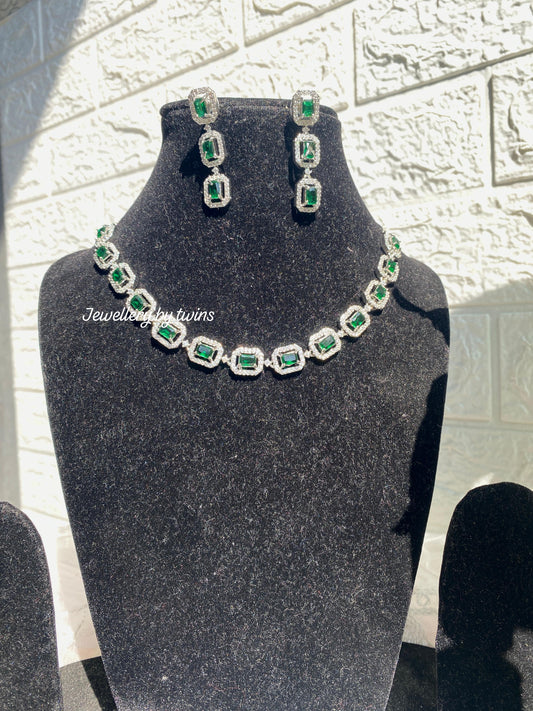 Solitaire Stone American Diamond Necklace Set