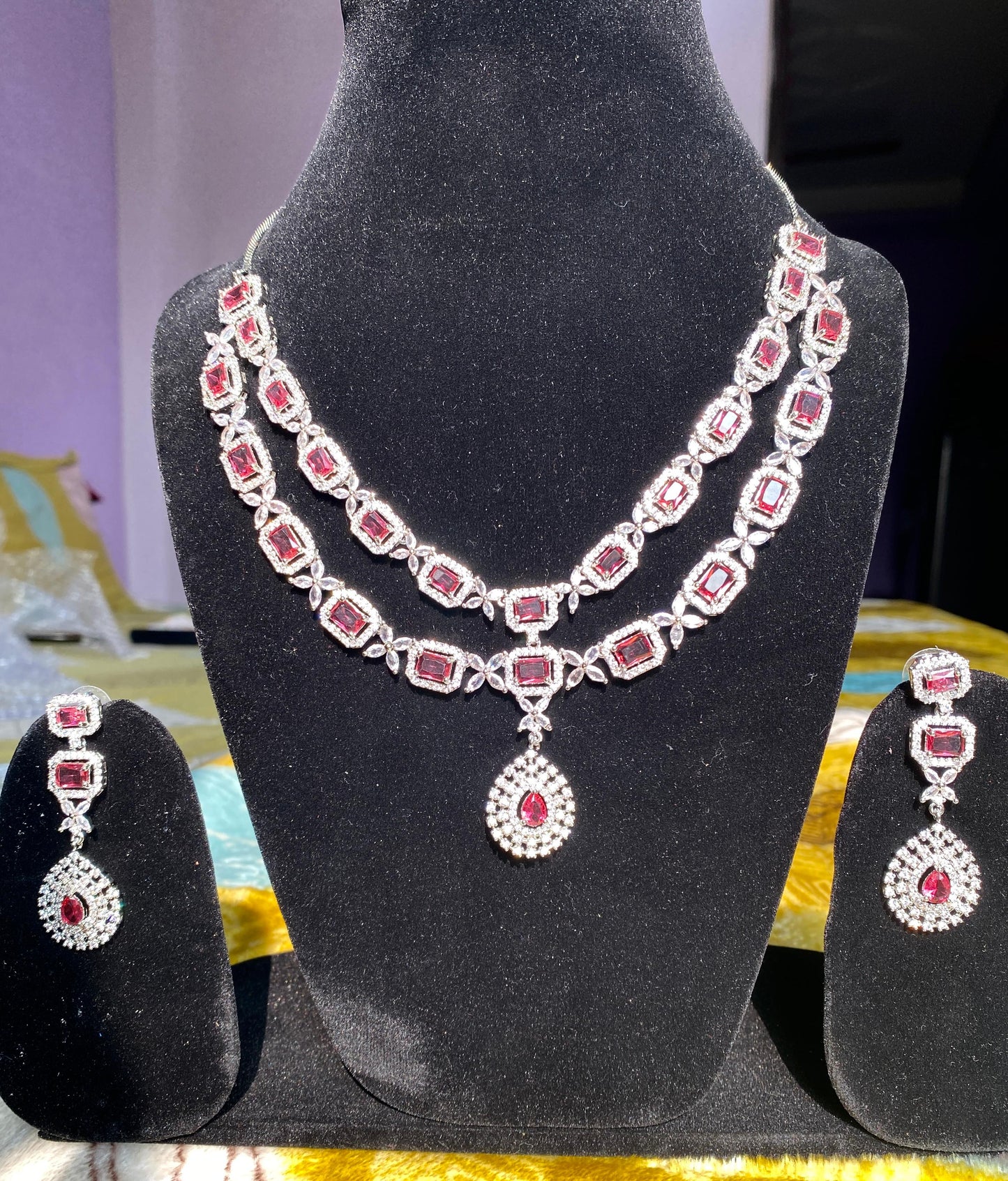 American diamond layered necklace set