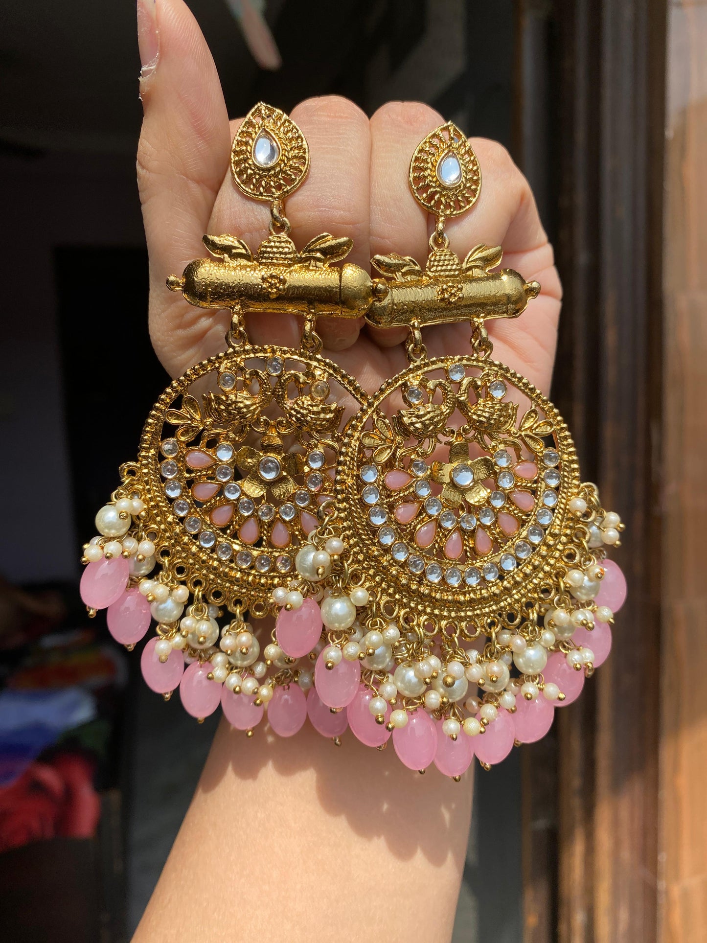 Kundan peacock chandbalis