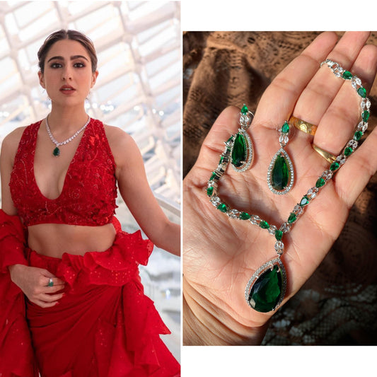 Sara Ali Khan American Diamond Drop Necklace Set