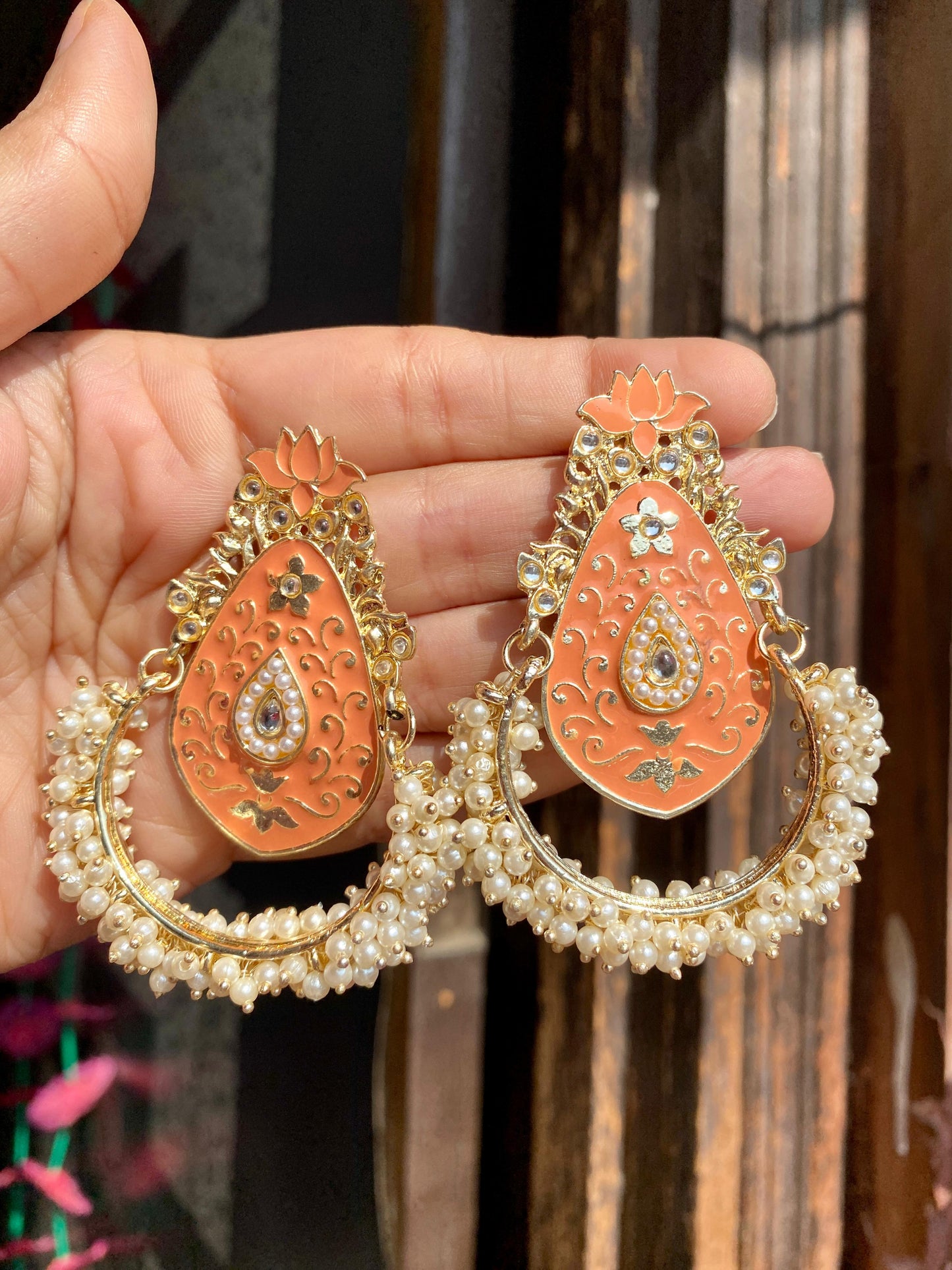 Pearl Jhula Meenakari Earrings