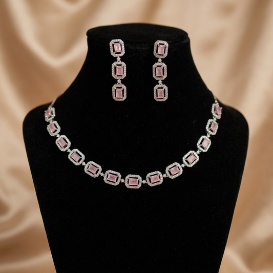 American Diamond Solitaire Necklace Set