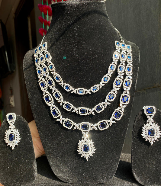 Three Layer American Diamond Necklace Set