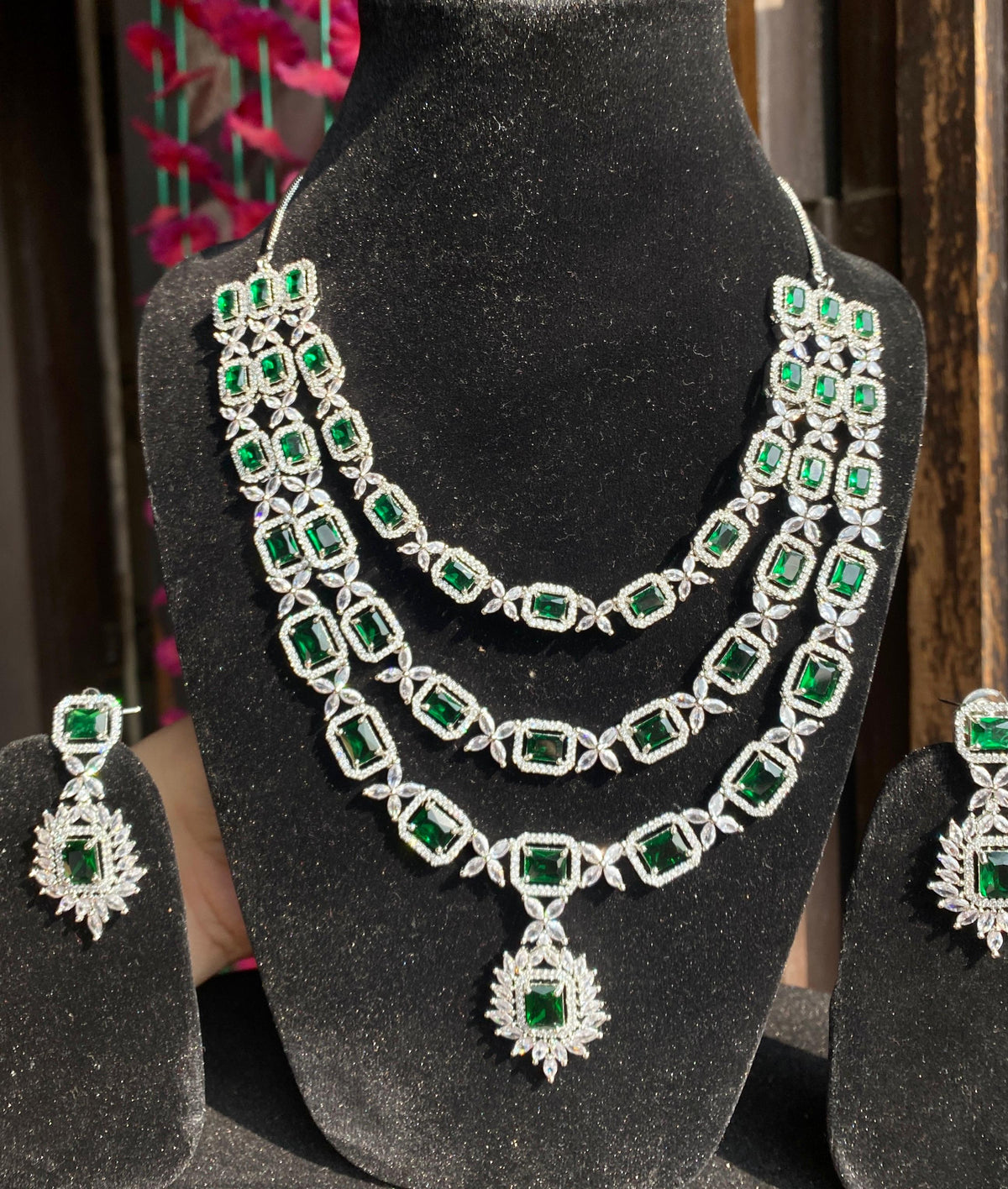 Three Layer American Diamond Necklace Set