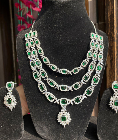 Three Layer American Diamond Necklace Set