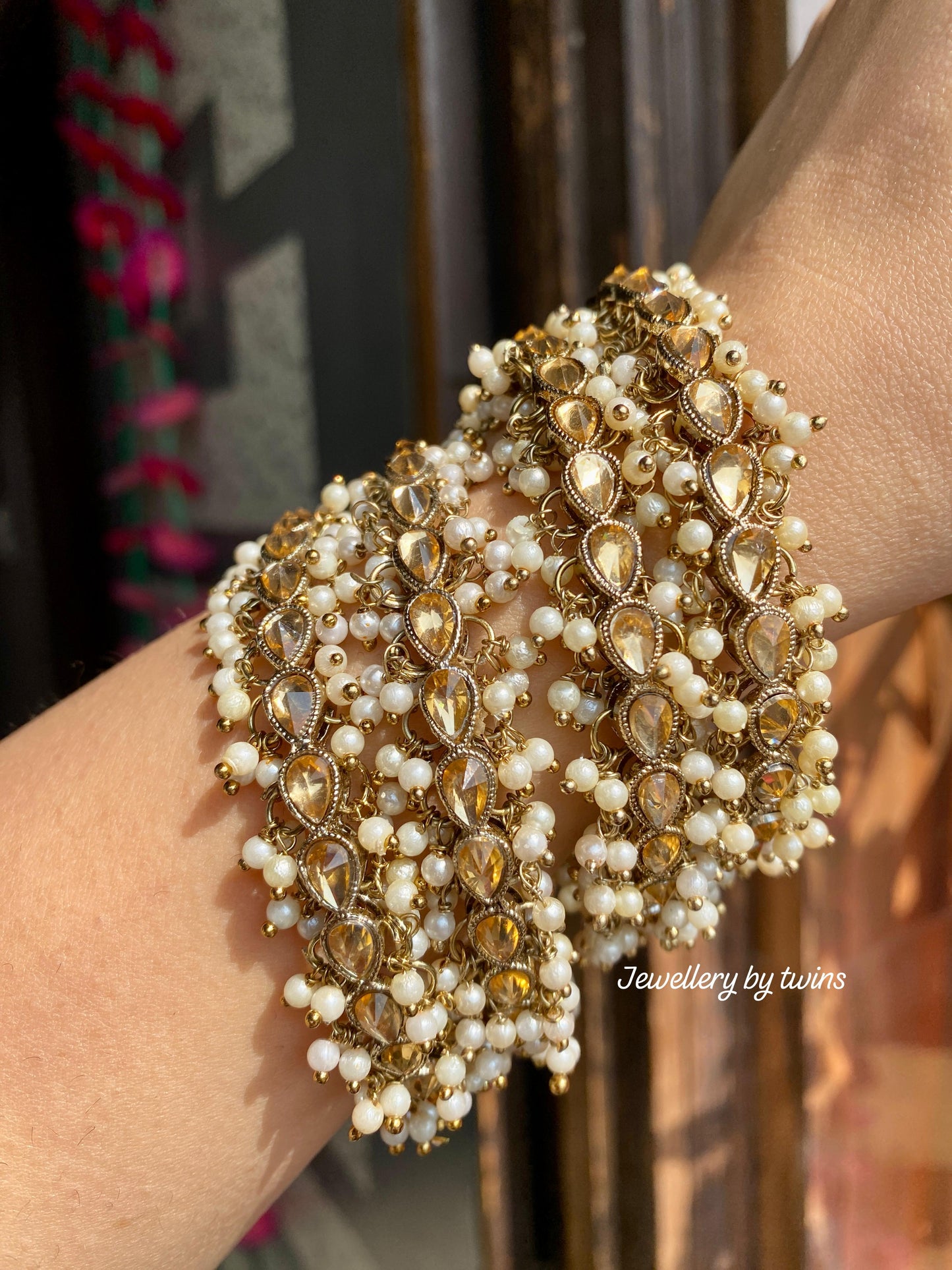 Pearl Polki Kayra Bangles