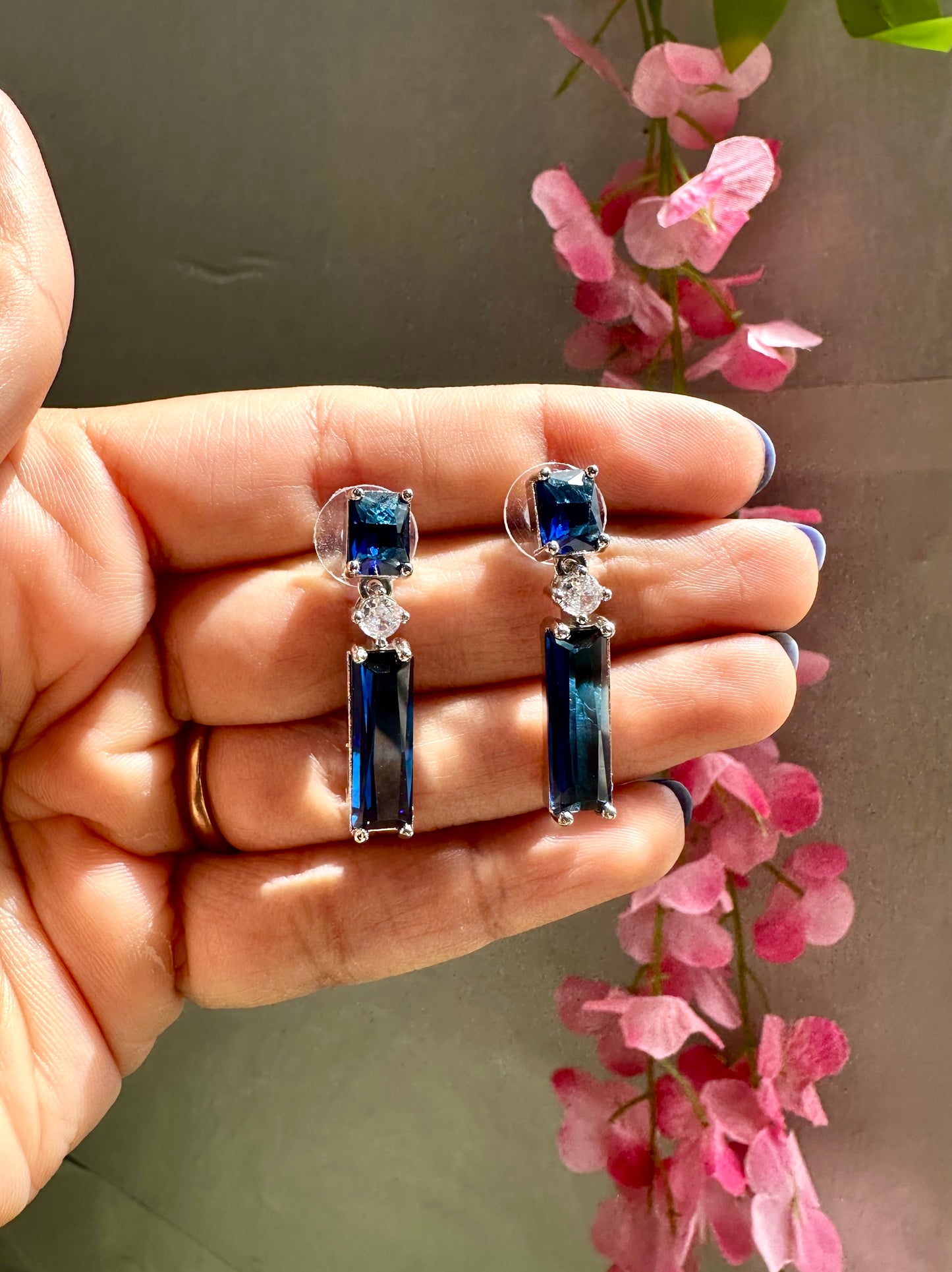 Cubic zirconia baguette drop earrings