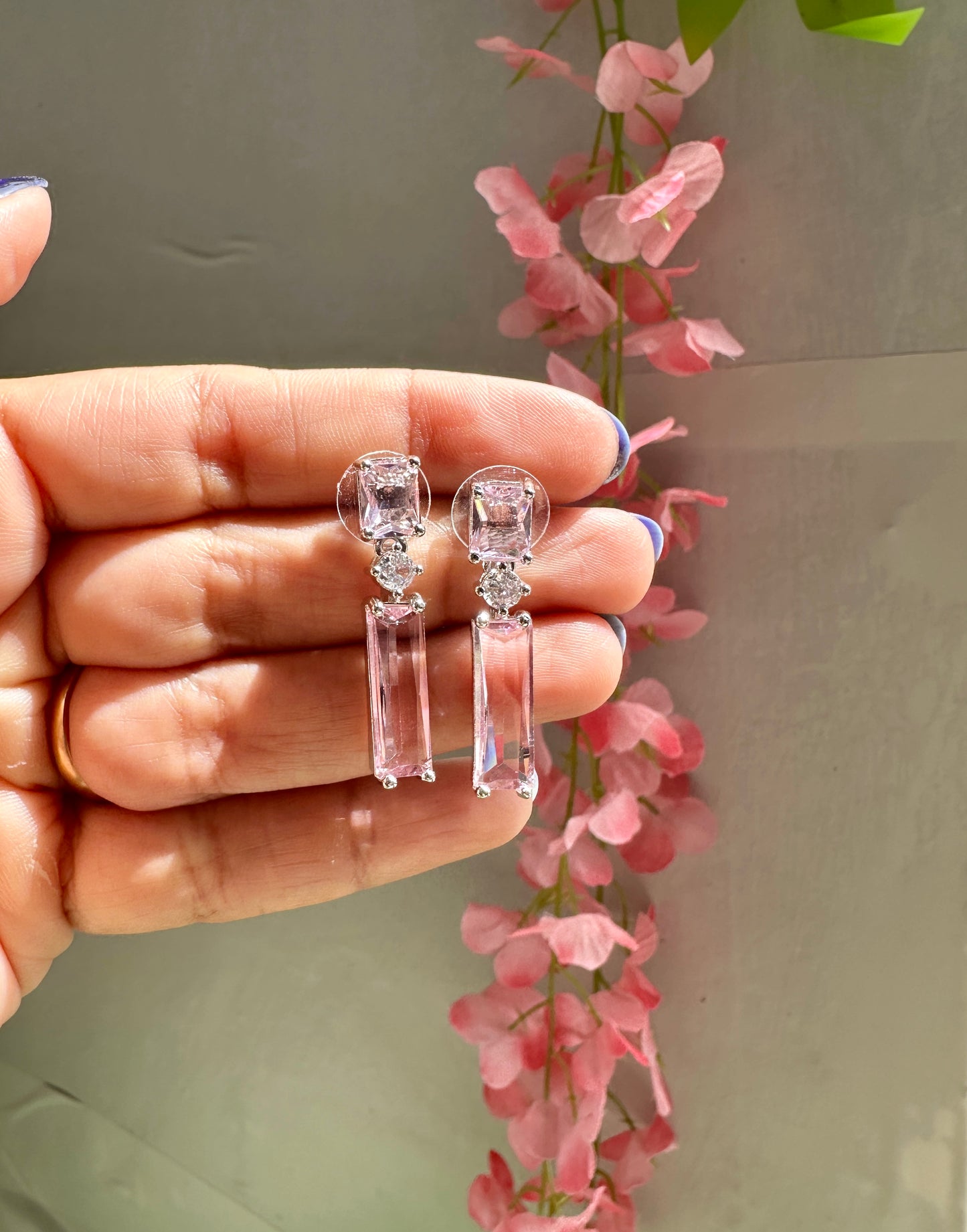 Cubic zirconia baguette drop earrings