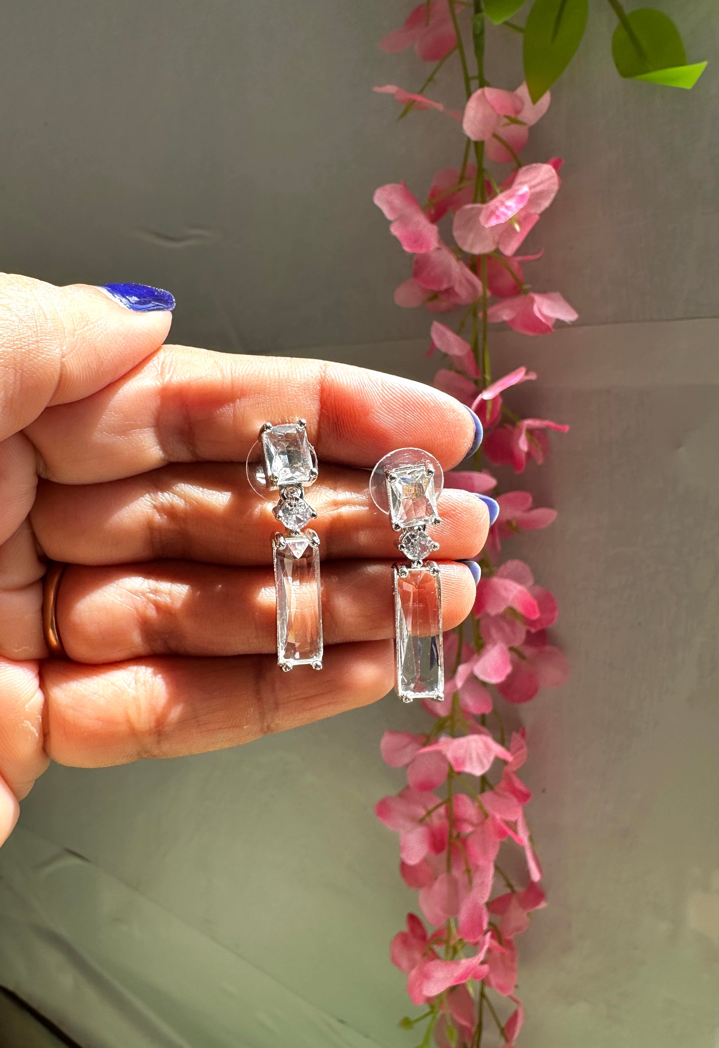 Cubic zirconia baguette drop earrings