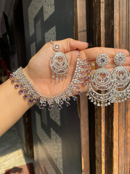 American Diamond Set with Chandbali and Tikka