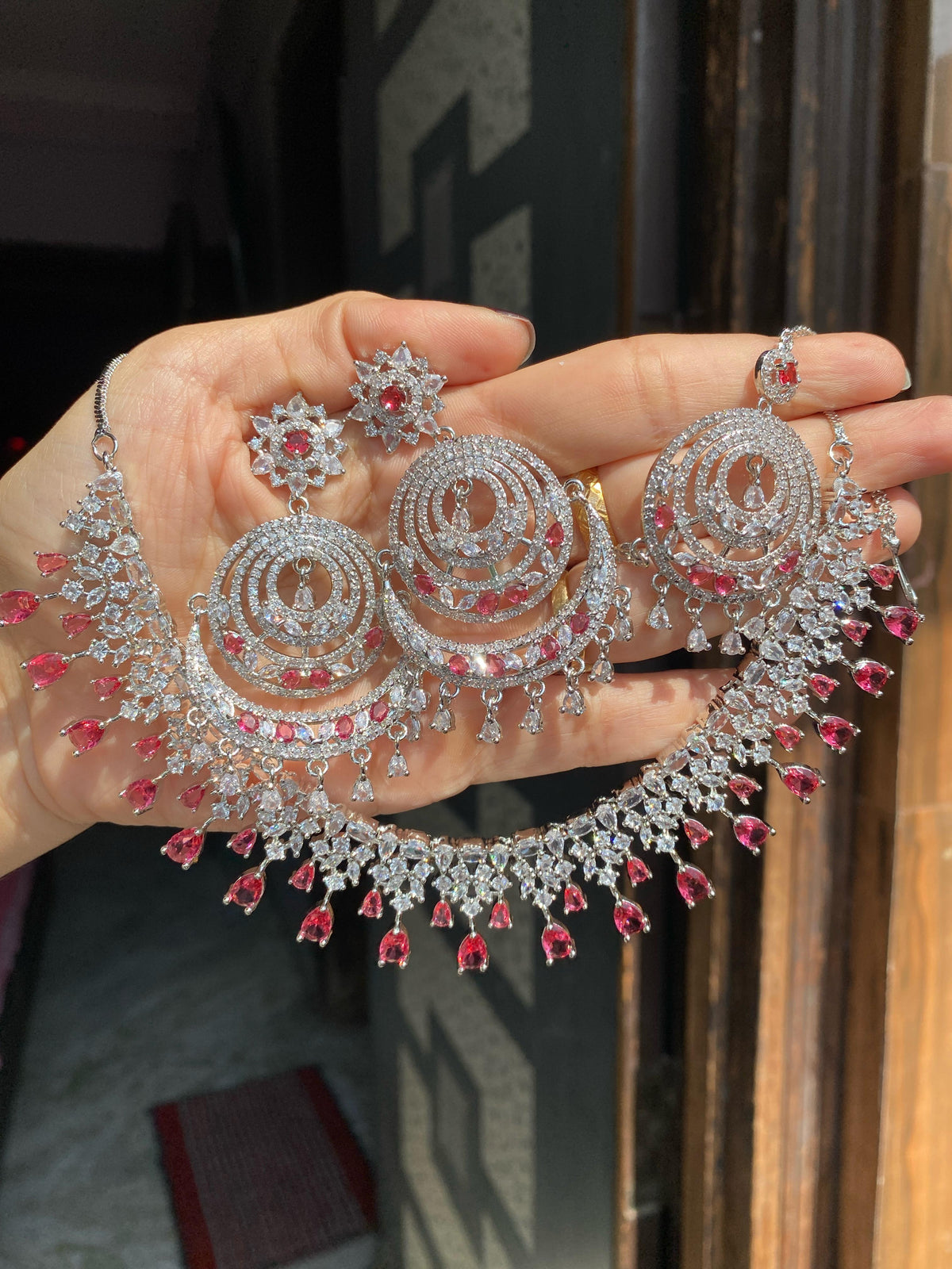 American Diamond Set with Chandbali and Tikka