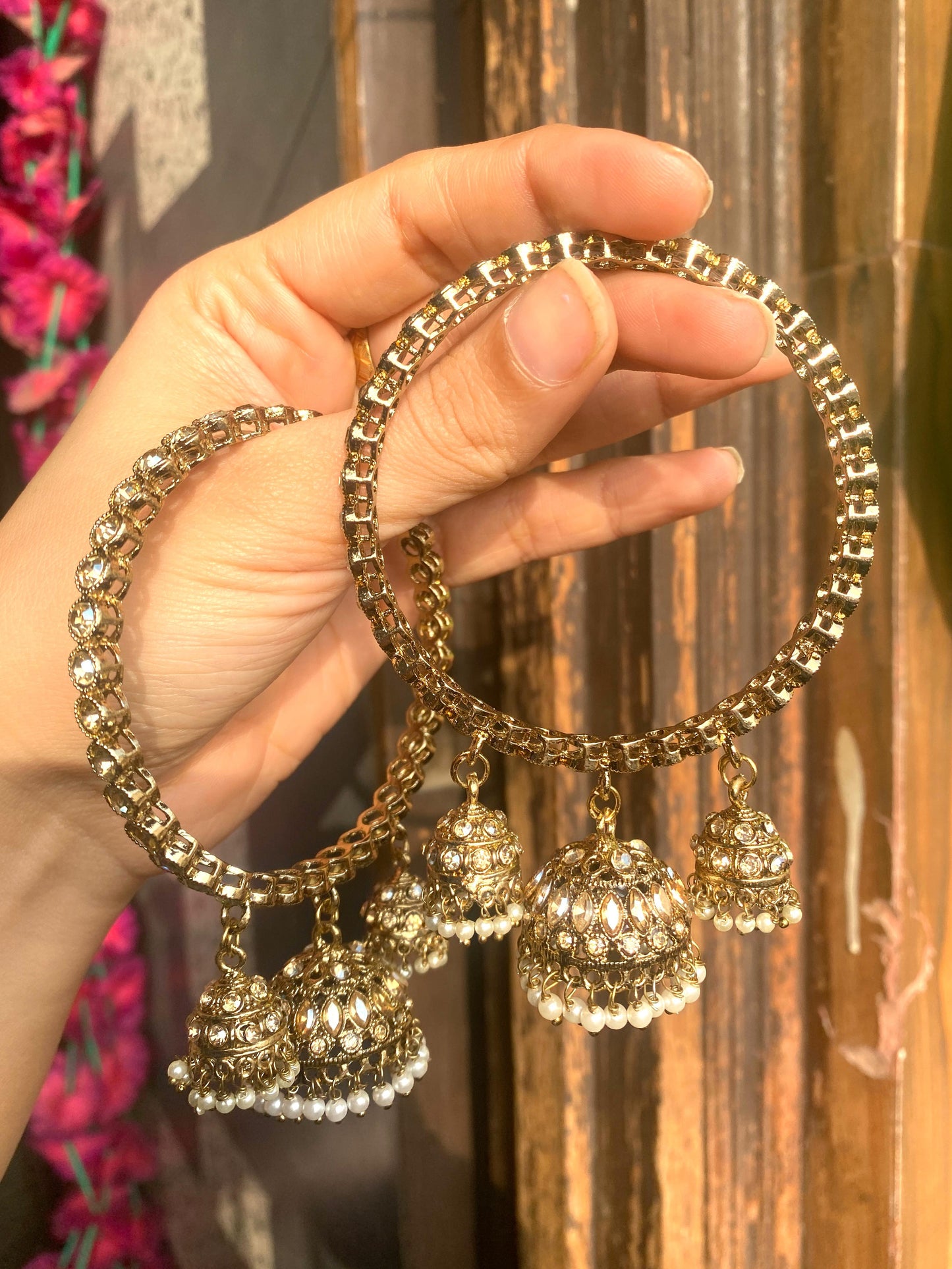 Tripple Polki Jhumka Kundan Bangles