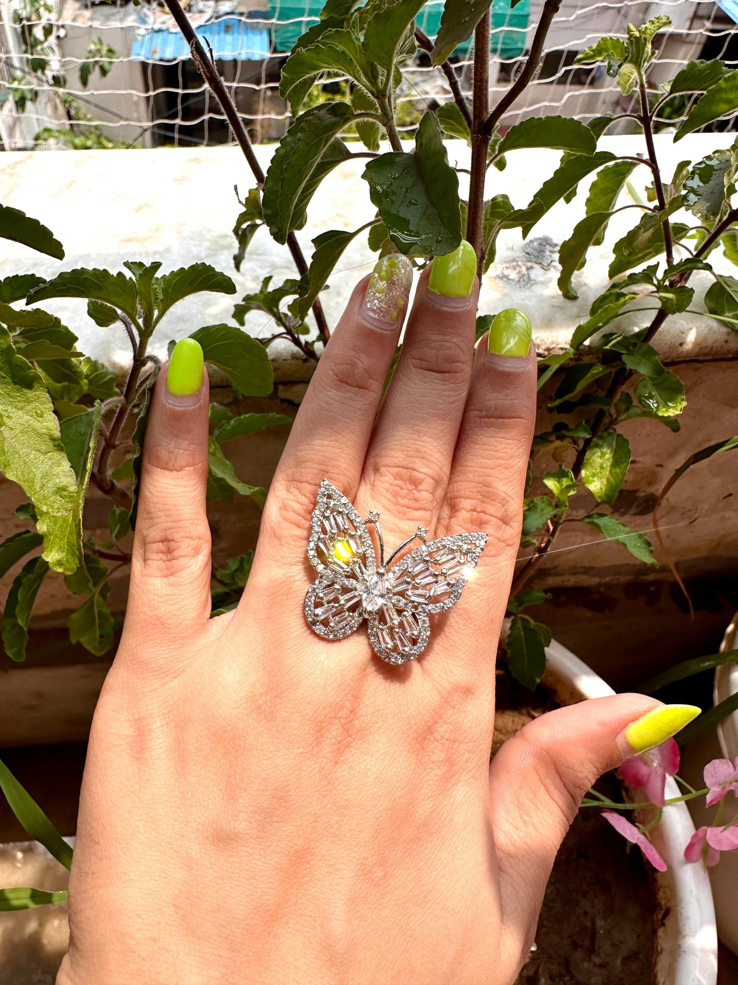 Butterfly american diamond ring