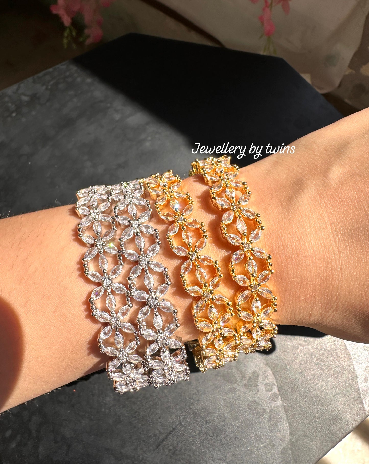 American diamond flower bangles