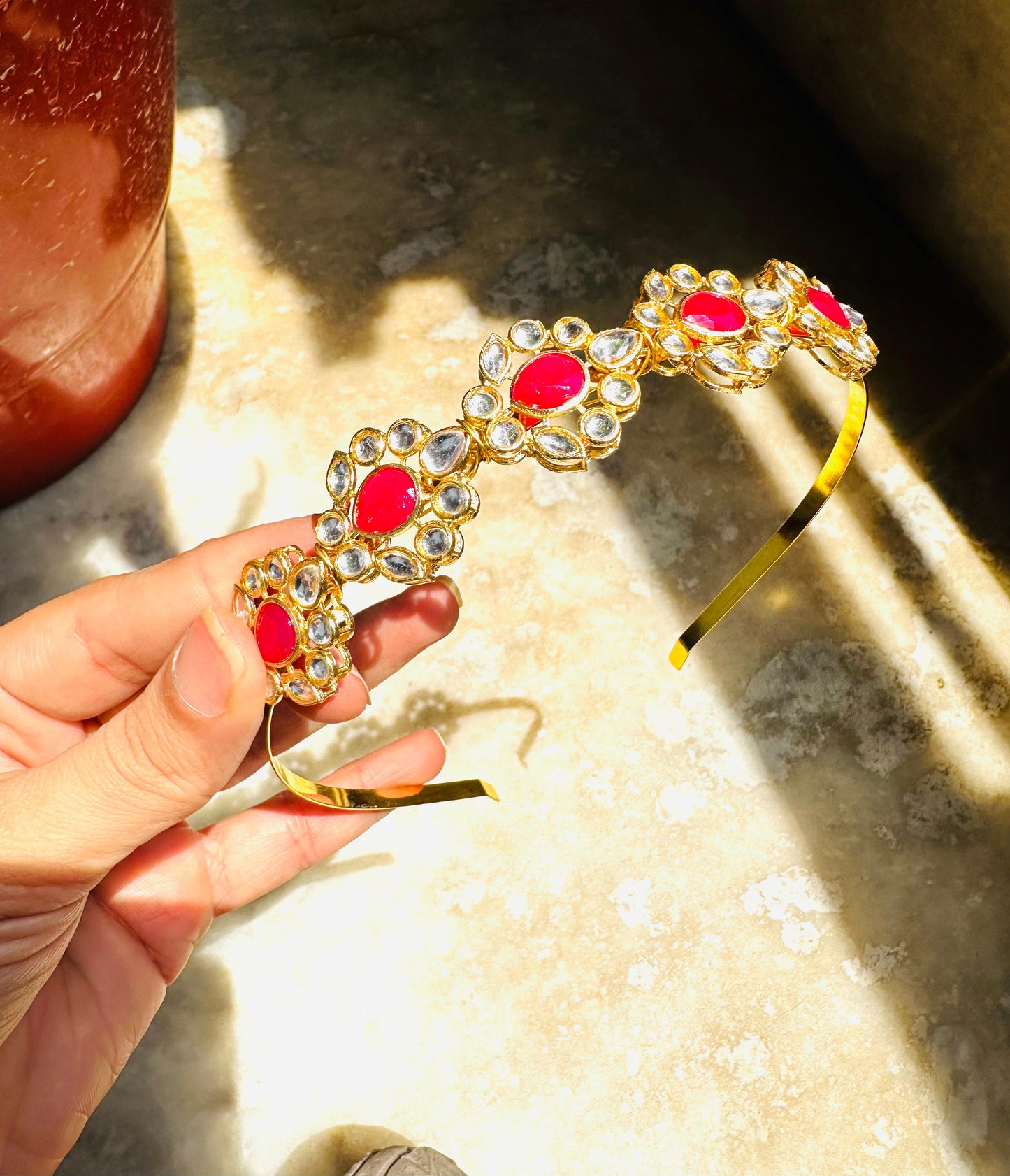 Red meenakari kundan hairband