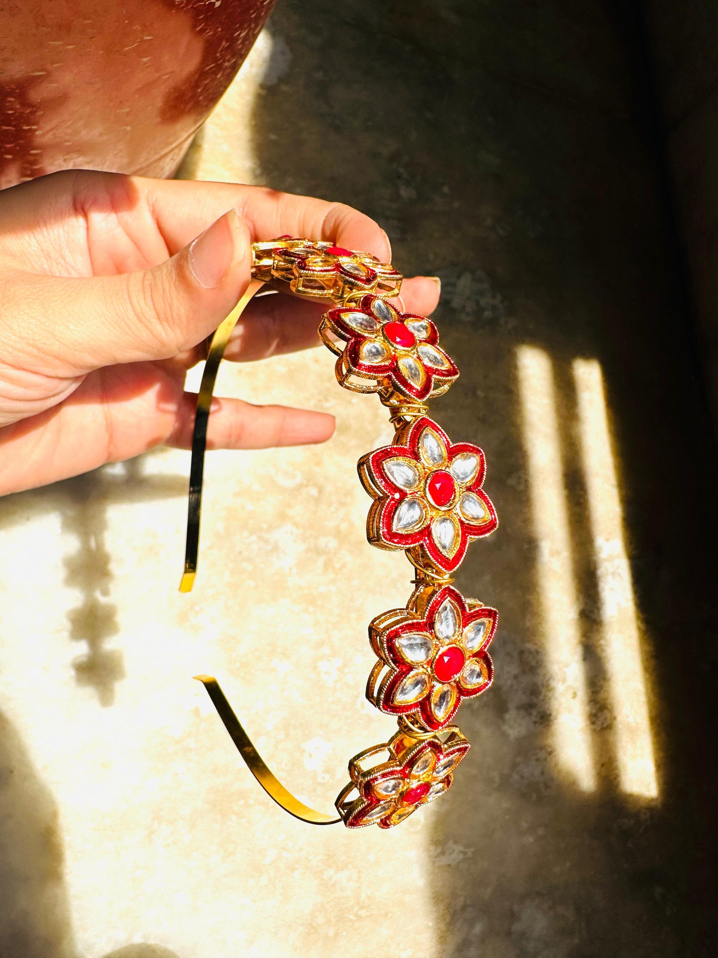 Red meenakari kundan hairband