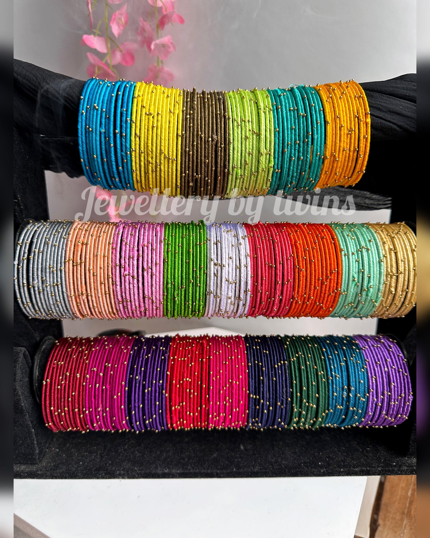 Silk thread metal bangles combo- 24 colours