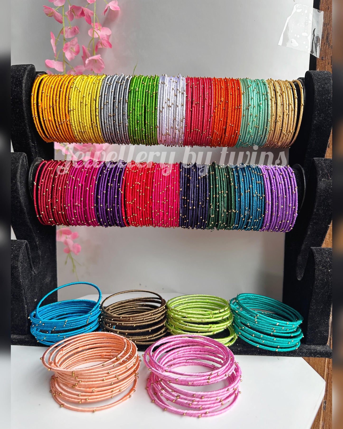 Silk thread metal bangles combo- 24 colours