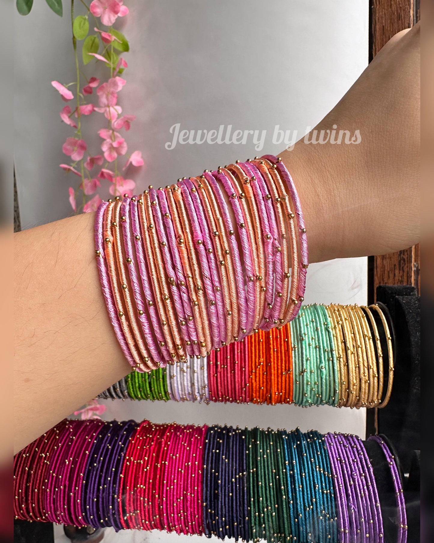 Silk thread metal bangles combo- 24 colours