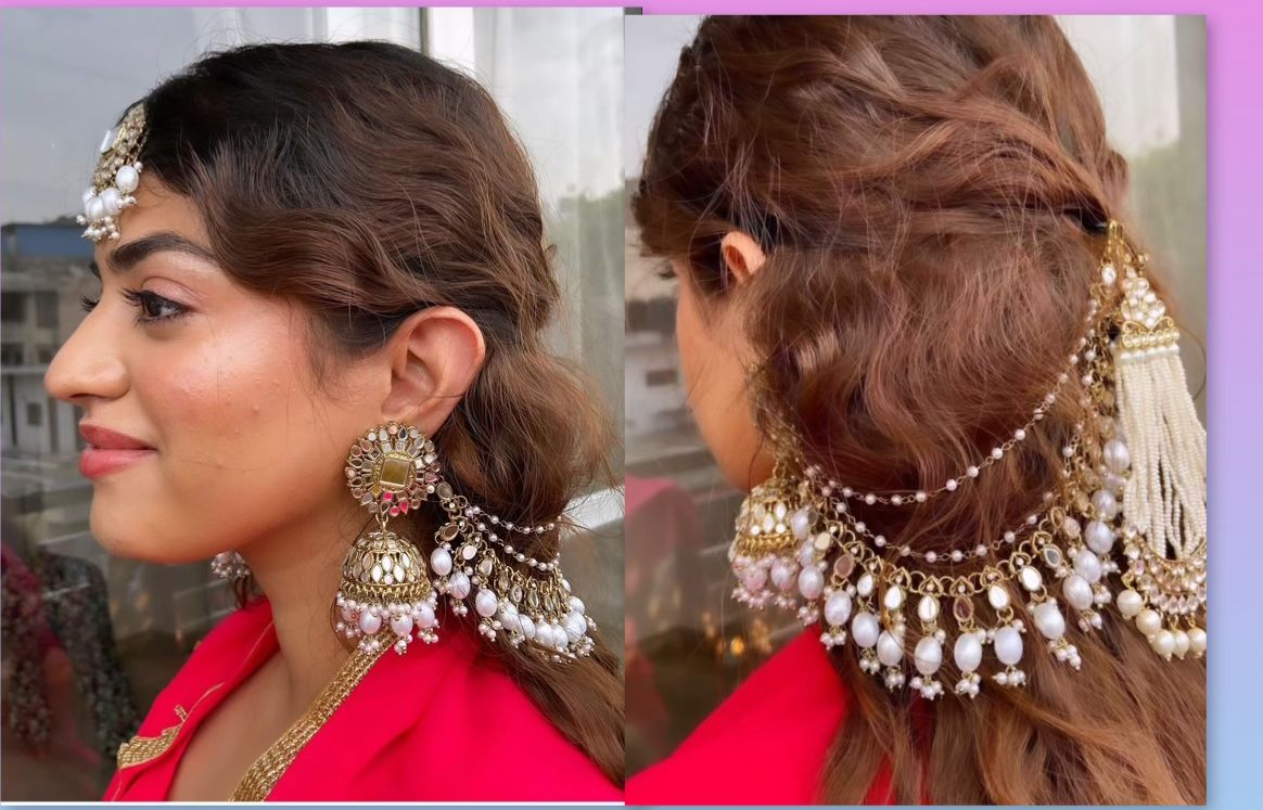 Mirror Pakistani jhumka with hair chain