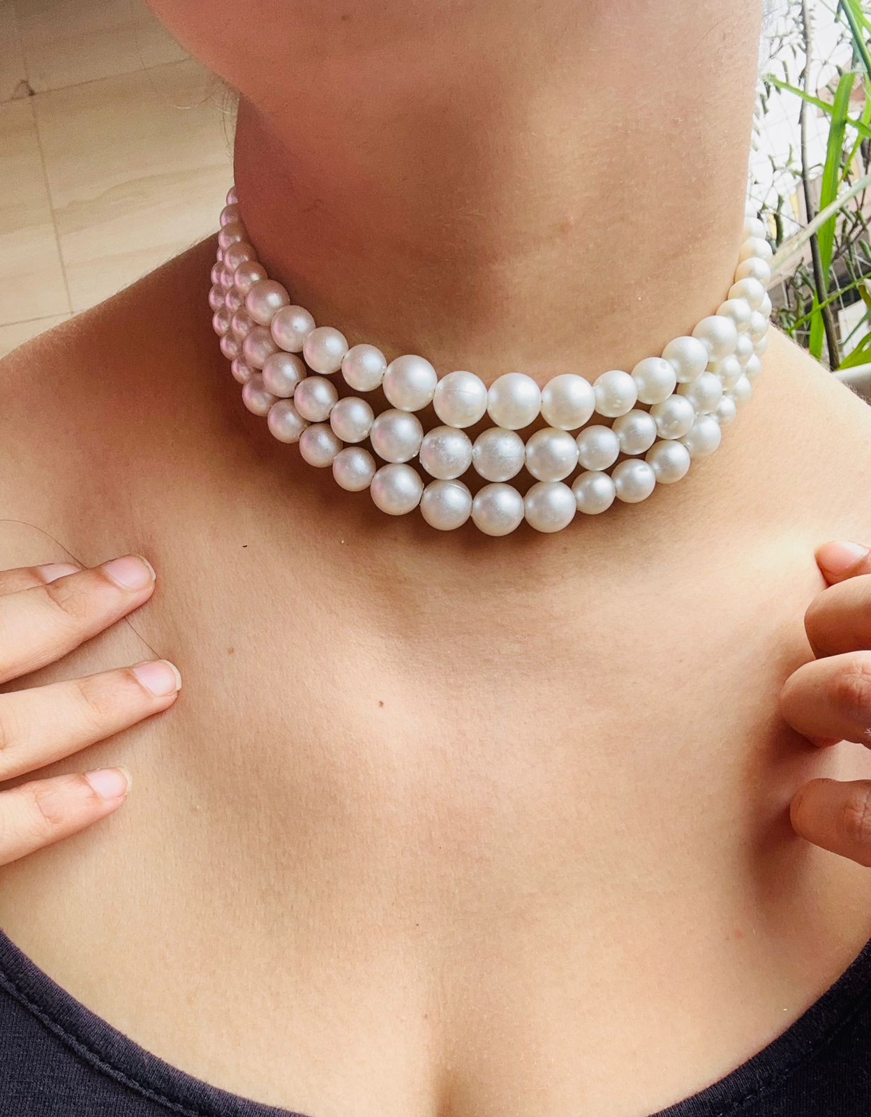 3 line pearl choker