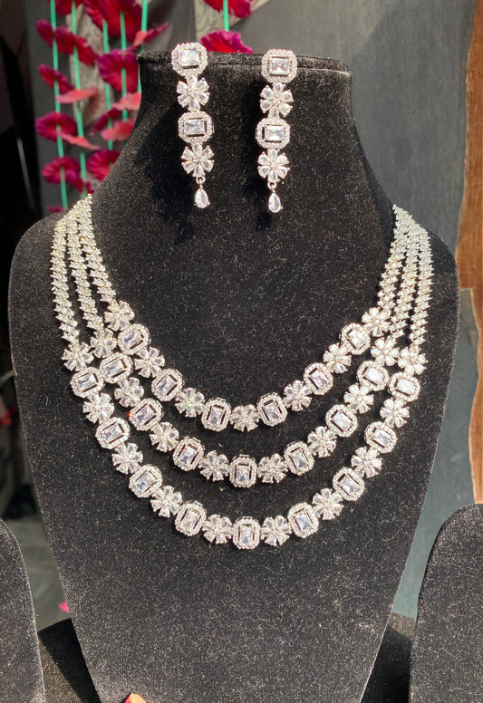 3 Layer American Diamond Necklace Set